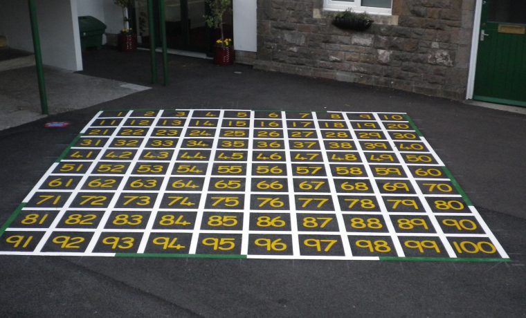 100 square, number grid playground markings in schools in Cardiff