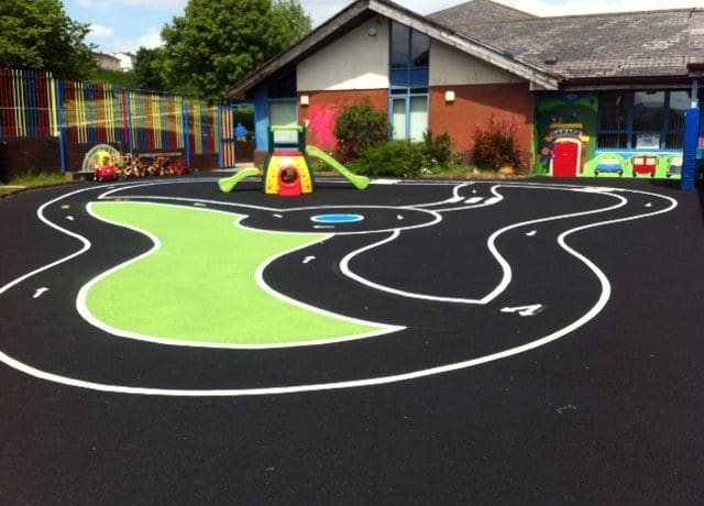 cycle trail, bike track, scooter track playground markings in Merthyr