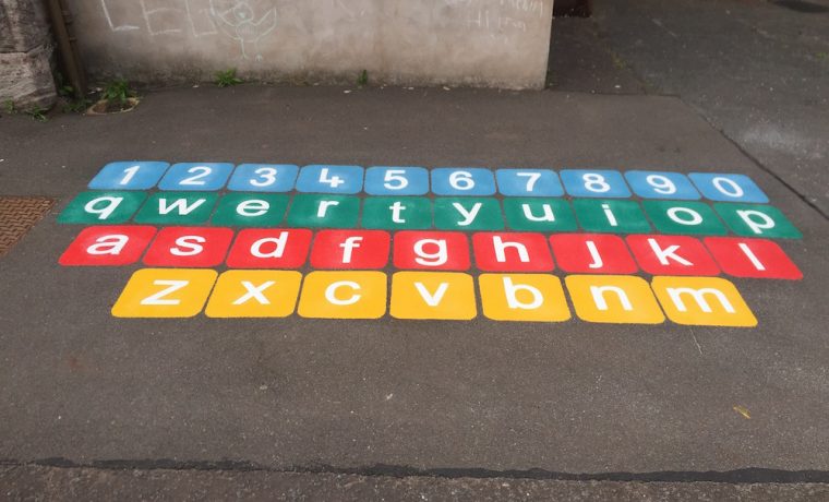 qwerty keyboard, alphabet, literacy playground markings in Cardiff
