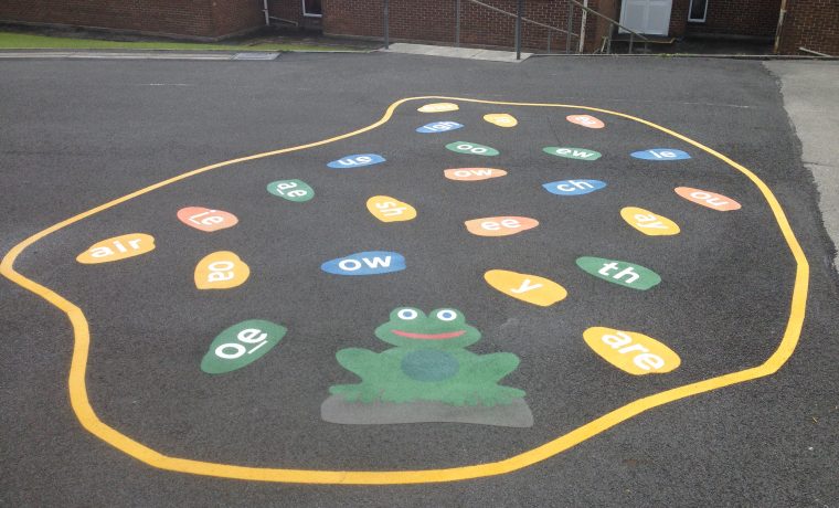 Phonic playground markings, literacy playground markings, RWI, read write ink sounds playground markings in schools in Caerphilly