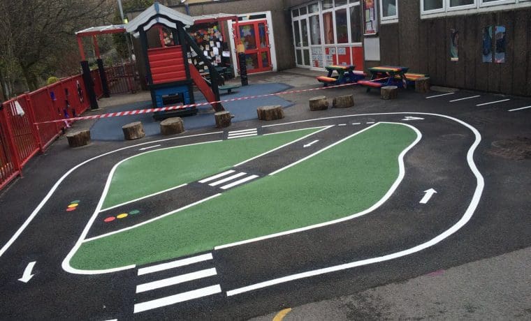 bike track, scooter track, cycle trail playground markings in Blaenau Gwent