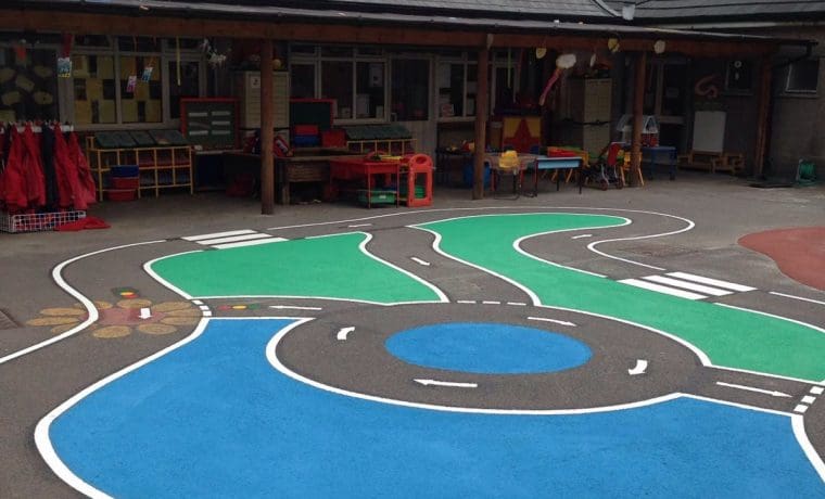 cycle trail, bike track, scooter track playground markings in Cardiff