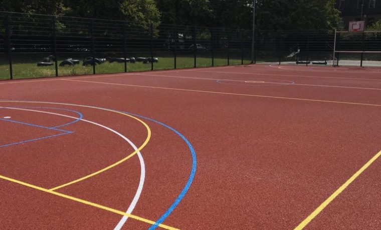 colour coated MUGA, basketball linemarking, netaball court line marking, 5 a side football line marking