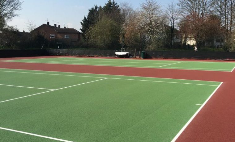 Two tone colour coated tennis court, tennis court line marking in RCT