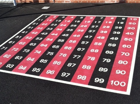 100 Square Highlighting Odds And Evens, playground markings in Cardiff