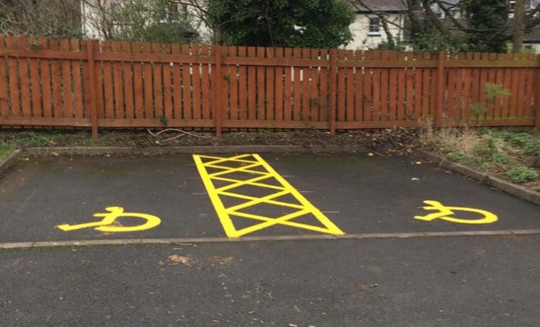 disabled bays with cross hatching, car park bays, car park markings